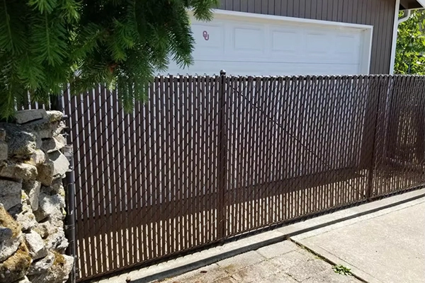 Backyard Black Chain Link Fence with Privacy Slats