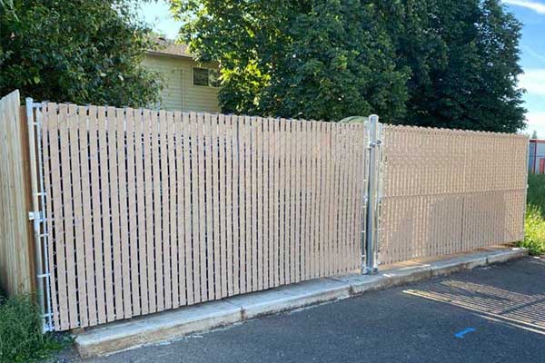 brown chain link fence privacy slats